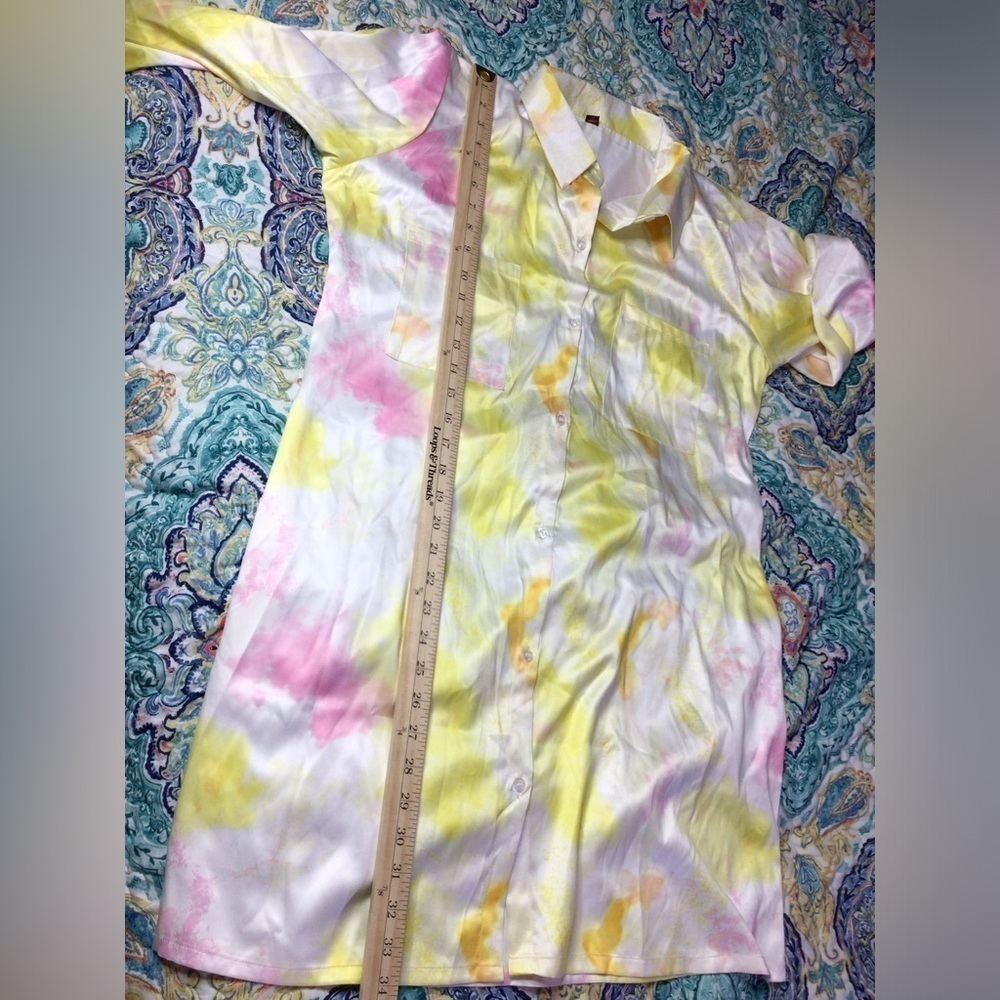 Xl Yellow Print long Sleeves shirt  Dress   (0163) - Picture 6 of 7